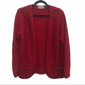 Carol Rose Open Front Red Cardigan Pockets SZ L